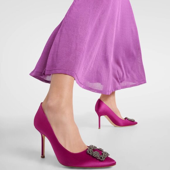 Manolo Blahnik Hangisi 90mm Crystal Satin Fuchsia Pumps Size 40.5/9.5 NWT - Picture 4 of 10